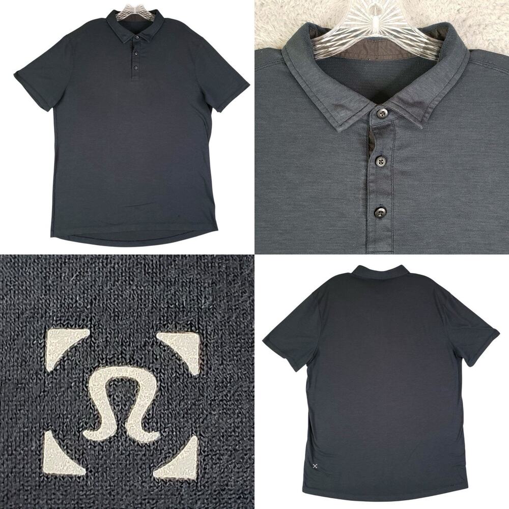 Lululemon Polo Shirt Mens Medium Navy Evolution Short Sleeve Stretch Golf Flaw